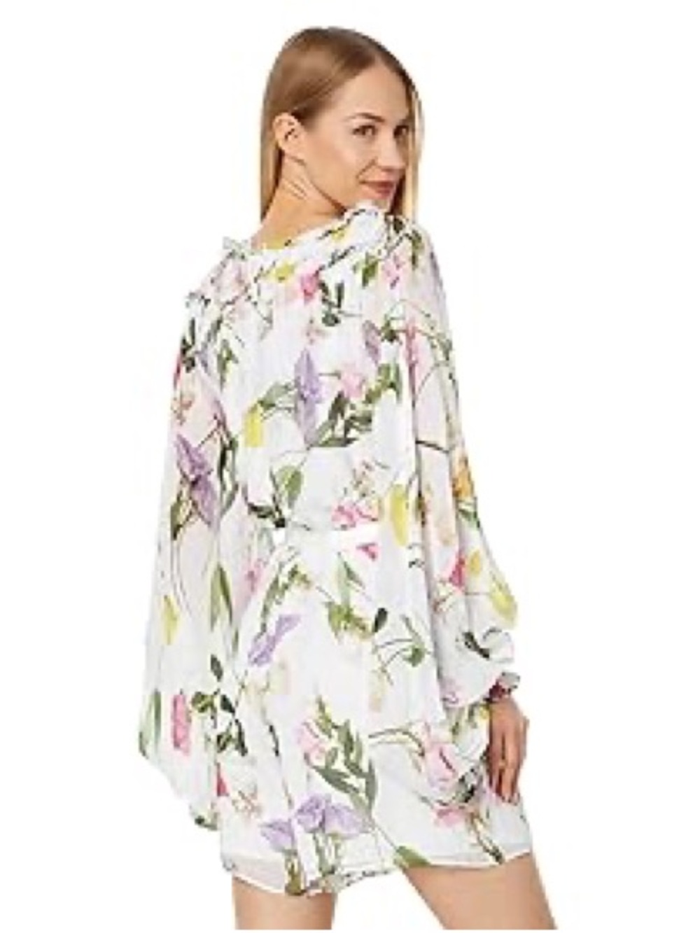 New Ted Baker Ruffle Playsuit with Blouson Sleeves White 2 (US 6) - Picture 2 of 3